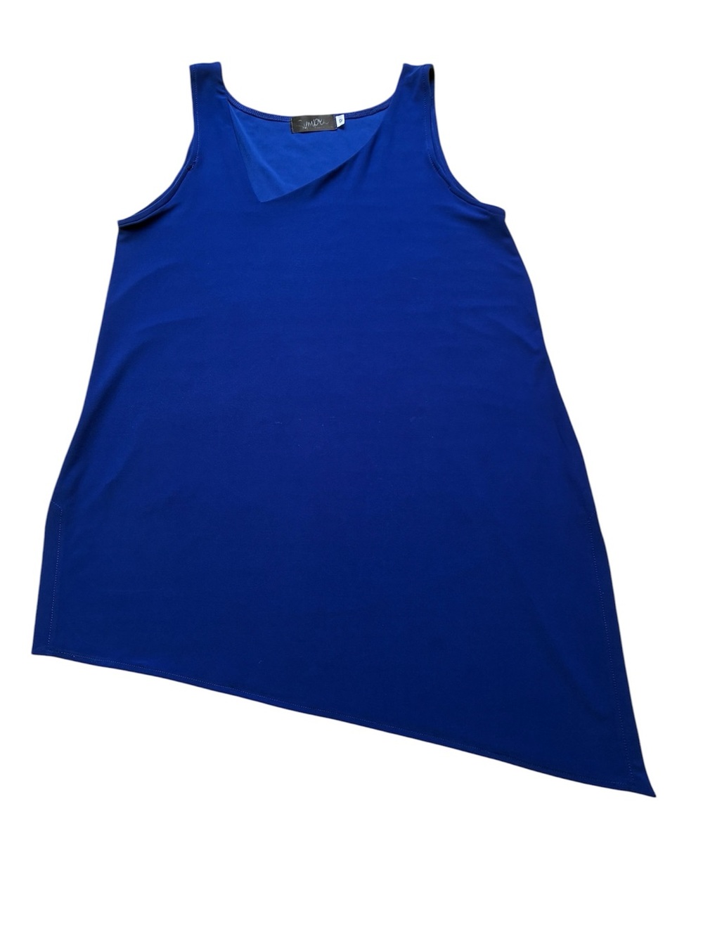 Sympli Women's Blue Asymmetric Hem Sleeveless Tunic Top Made in Canada Size 12